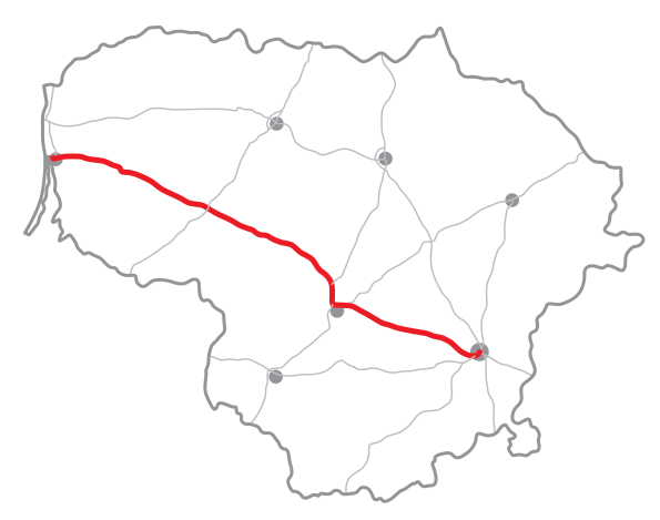 Mapa litevské dálnice A1